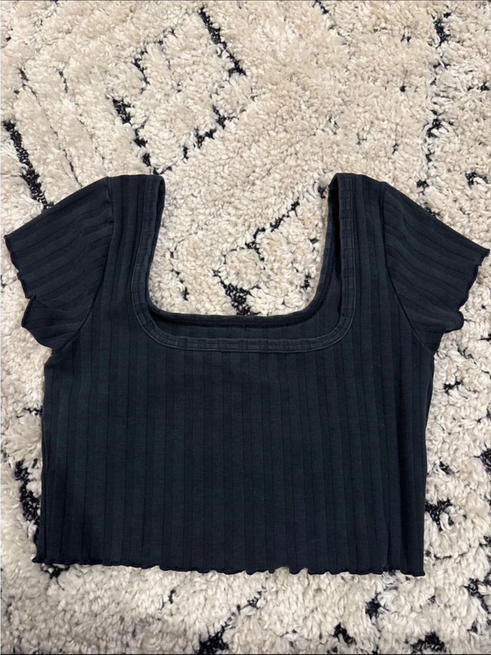 aerie Black Ribbed Square Crop Top